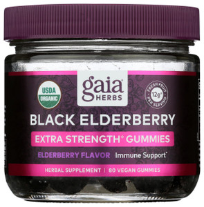 Gaia Herbs Black Elderberry (Sambucus nigra) Extra Strength Gummies - Delicious Immune Support Supplement* - Certified Organic Black Elderberries for