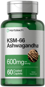 Horbäach KSM-66 Ashwagandha 600mg | with L-Theanine | 60 Coated Caplets | Vegan, Non-GMO, Gluten Free Complex Supplement