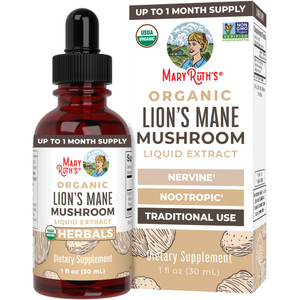 MaryRuth Organics Lions Mane Mushroom Supplement, Up to 1 Month Supply, Nootropic USDA Organic Lions Mane Extract Nervine Herbal Liquid Drops, Brain