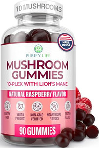 Purify Life World's First Mushroom Complex Gummies with Lions Mane (90 Chews 2500mg/serving) Nootropic Mushroom Supplement for Adults & Children, Imm