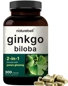 NatureBell Ginkgo Biloba 6,000mg with Panax Ginseng 500mg Per Serving | 300 Capsules  Max Strength Ginko Biloba Extract Supplements - Promotes Memor