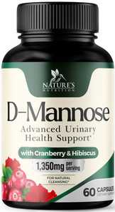 Nature's Nutrition D-Mannose Supplement 1,350 mg with Cranberry & Hibiscus - Urinary Tract Health Support, for Women and Men, Non-GMO, Vegan, 60 Caps