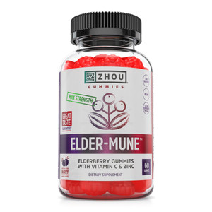 Zhou Elder-Mune Elderberry Gummies with Vitamin C and Zinc - Daily Immune Support Supplement for Women & Men, Chewable Natural Black Elderberry for A