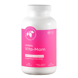 Mountain Meadow Herbal Vita-MOM Prenatal Vitamins  Herbal Supplement for Women with 5-MTHF Folate, Iron, Multivitamins & Organic Herbs  120 Softgel
