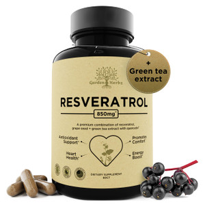 Garden of Herbz Resveratrol Supplement with Quercetin & Grape Seed  850mg Herbal Blend, High Potency Polyphenols & Antioxidants for General Wellness