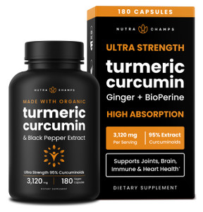 Turmeric Curcumin - 3,120 mg Complex with Ginger & Black Pepper Extract - 95% Curcuminoids - Extra Strength Turmeric Supplement for Joint Health, Bra