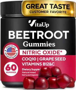VitaUp Beet Root Gummies  Beetroot Supplement with CoQ10, Grape Seed, Vitamin C, B12 & B3  Nitric Oxide Gummies for Circulation Support  Beet Supp