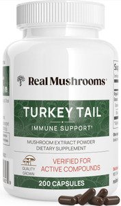 Real Mushrooms Turkey Tail Capsules  Organic Mushroom Extract for Daily Wellness, Gut Harmony, Energy Support  Vegan, Non-GMO, No Fillers  Turkey