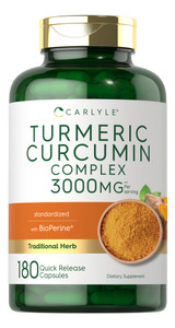 Carlyle Turmeric Curcumin Supplement | 180 Capsules | with Black Pepper, Curcuminoids and Bioperine | Non-GMO, Gluten Free