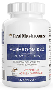 Real Mushrooms Zinc and Vitamin D2 Capsules  with Organic Chaga and Reishi Mushroom Extracts  Vitamins for Overall Wellness Support  Vegan, Non-GM