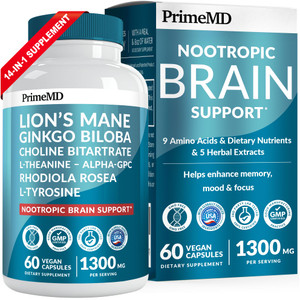 14-in-1 Lions Mane Supplement Capsules - Nootropic Brain Supplement with Ginkgo Biloba for Brain Support, Memory and Focus - Alpha GPC, L Theanine &