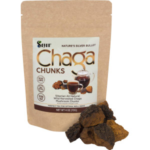 Sayan Siberian Pure Raw Chaga Mushroom Chunks with Black Top Crust 4 Oz / 113 g  Premium Wild-Harvested Antioxidant Tea for Immune Support, Focus an
