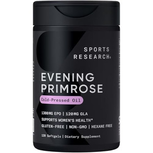 Sports Research Evening Primrose Supplement from Cold Pressed Oil - Softgels for Womens Health & Skin Health - Gluten Free & Non-GMO GLA - High Pote