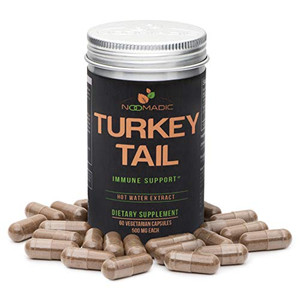 Turkey Tail Mushroom, 60 Capsules, 500mg Each, Immune Support, Hot Water Extract, Wild Harvested, Fruiting Bodies, 30% Beta-D-Glucans, Also known as