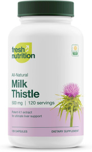 Fresh Nutrition Organic Milk Thistle Supplement - Potent Strength  4 Month Supply  Silymarin Thistle Seed Standardized Extract 4:1 - Made in The US