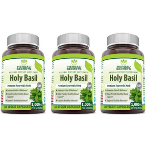 Herbal Secrets Holy Basil 1000 Mg Per Serving Supplement | Veggie Capsules | Non-GMO | Gluten Free | Made in USA (120 Count | 3 Pack)