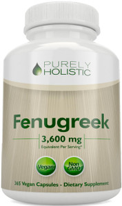 Purely Holistic Fenugreek Capsules 3600mg - 365 Vegan Capsules - Lactation Supplement - from Fenugreek Seeds - Concentrated x10 Extract - Non GMO for
