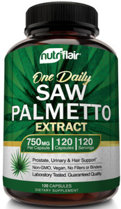 NutriFlair Saw Palmetto Extract 750mg, 120 Capsules - Natural Prostate Supplement & Berry Health Support - Helps Block DHT to Prevent Hair Loss and H
