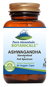 Pure Mountain Botanicals Ashwagandha Capsules - 90 Kosher Vegan Caps with 475mg Organic Ashwagandha Root & Potent Ashwagandha Extract