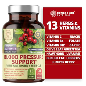 N1N Premium Blood Pressure Support with Hawthorn and Hibiscus [13 Potent Ingredients], Natural Supplement to Support Blood Flow Health, 90 Caps