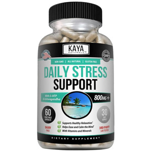 Kaya Naturals - Natural Herbal Stress Support Vitamin Supplement to Relax and Calm The Mind - Boost Mood - Happy Pills - Stress Relief Support - Vita