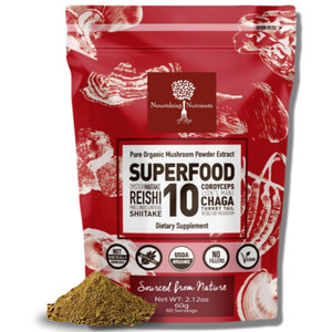 Organic Mushroom Powder Extract -Superfood 10 Supplement 14x Stronger 100% Pure USDA Immunity Booster- Reishi, Chaga, Cordyceps, Shiitake, Lions Mane
