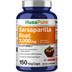 NusaPure Sarsaparilla Root 20:1 Extract - Suitable for Vegetarian/Vegan, Non - GMO - 3000 mg - 150 Capsules