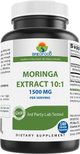Brieofood Moringa Oleifera Extract 10:1 1500 mg - 180 Capsules - Non-GMO and Gluten Free Supplement - Moringa Leaf Green Superfood