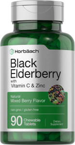 Horbaach Black Elderberry with Vitamin C and Zinc | 90 Chewable Tablets | Mixed Berry Flavor | Immune Support Complex | Vegetarian, Non-GMO, and Glut