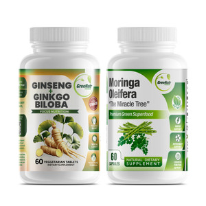 GreeNatr Ginkgo Biloba, Panax Ginseng Supplement and Moringa Capsules Bundle - Ginkgo Biloba Supplements for Immune Support and Energy Boost - Moring
