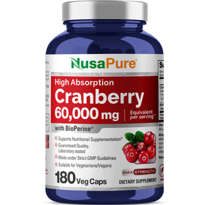 NusaPure Cranberry 60,000 mg 180 Veg Caps (Bioperine, Non-GMO, Vegan)