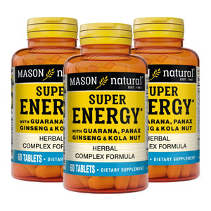 MASON NATURAL Super Energy, Made with Guarana, Panax Ginseng & Kola Nut for Optimal Performance & Energy, 90 Day Supply, 60 Tablets (Pack of 3)