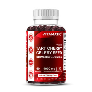 Vitamatic Tart Cherry with Celery Seed Gummies - 4000mg Equivalent Per Serving (from 10:1 Extract 400 mg)