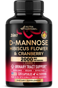 D-Mannose 2000mg with Cranberry & Hibiscus - Clinically Tested Strength for Urinary Tract Health - Supplement for Women - Bladder, Liver & Microflora