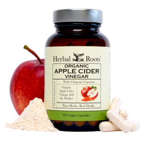 Herbal Roots Organic Apple Cider Vinegar Capsules with Mother and Organic Cayenne | 650 mg | 60 Vegan Capsules