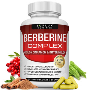 Toplux Berberine with Ceylon Cinnamon and Bitter Melon 2100mg - High Purity 97% HCL Berberine Supplement, Supports Overall Health & Immune System, No