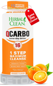 Herbal Clean Qcarbo16 Same-Day Detox Cleanse Drink (16 fl oz) - Orange Flavor Full Body Cleanse* Detox Drink for Moderate Toxin Level*, Vitamin B2 an