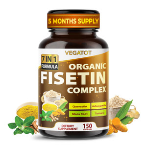 VEGATOT Organic Fisetin Complex 7-in-1 Formula | with Quercetin, Resveratrol, Ashwagandha, Maca Root, Turmeric, Black Pepper | 150 Capsules | Non-GMO