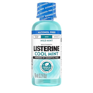 Listerine Cool Mint Alcohol-Free Mild Mouthwash, Oral Rinse Kills 99.9% of Germs That Cause Bad Breath, Less Intense Taste, Mild Mint Flavor, 3.2 fl.