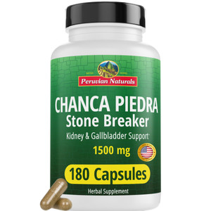 Peruvian Naturals Chanca Piedra Stone Breaker 180 Capsules - Kidney Stone Dissolver & Gallbladder - 1500mg per Serving - Chancapiedra Stonebreaker fo