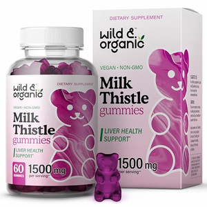 Wild & Organic Milk Thistle Gummies 1500mg - Herbal Supplement for Liver Cleanse Detox - Silymarin Milk Thistle Liver Detox Gummies - 60 Vegan, Non-G