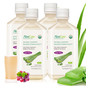 AloeCure USDA Organic Aloe Vera Juice Grape Flavor, Made Within 12 Hours of Harvest - Pure Aloe Vera Digestive & Immune Health Supplement, Helps Main