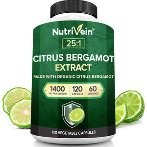 Nutrivein Premium Citrus Bergamot Supplement 1400mg 25:1 Bergamia Extract - 60 Day Supply (120 Capsules): Powerful Italian Citrus Bergamot 1400 mg+ H