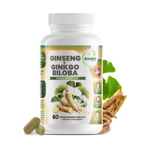 GreeNatr Ginko Biloba & Panax Ginseng Supplement - Red Ginseng Brain Supplement for Memory and Focus - Ginkgo Biloba Supplements for Good Vision, Imm