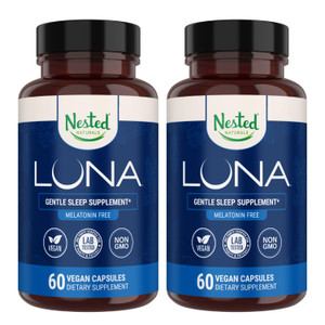Nested Naturals Luna Melatonin-Free Pack of Two, Bedtime Supplement for Adults, Herbal Nighttime Sleeping Capsule, Valerian Root with Chamomile, Lemo