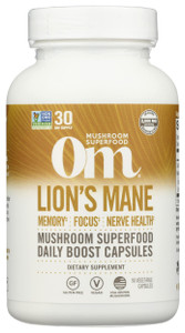Om Mushroom Superfood Lion's Mane Mushroom Capsules Supplement, Fruit Body & Mycelium Nootropic for Memory Support, Focus, Clarity, Nerve Health, Cre
