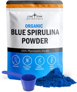 Lone Star Botanicals Organic Blue Spirulina Powder - 100% Pure Blue-Green Algae, No Fishy Smell, Vegan Superfood for Smoothies & Drinks, Non GMO, Glu