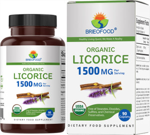 Brieofood Organic Licorice 1500mg, 45 Servings, Vegetarian, Gluten Free, 90 Vegetarian Tablets