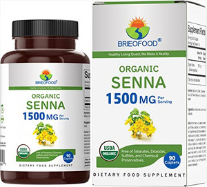 Brieofood Organic Senna 1500mg, 45 Servings, Vegetarian, Gluten Free, 90 Vegetarian Tablets