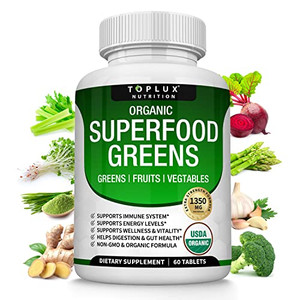 Organic Super Greens Capsules Superfood Fruit Veggie Supplement - 28 Powerful Natural Ingredients with Alfalfa, Beet Root, Tart Cherry & Ginger for I